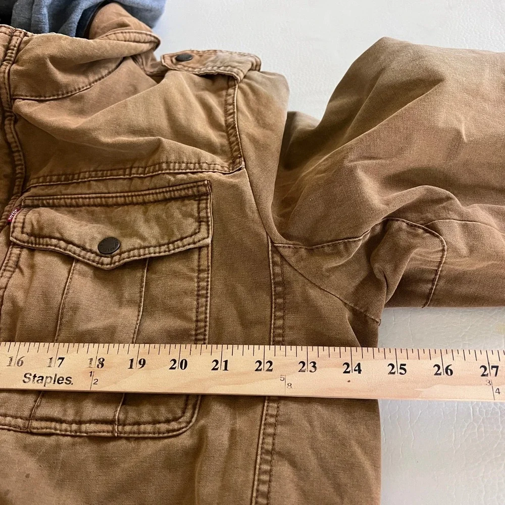 Levis Field Jacket Men L Brown Military Sherpa Lined Hooded Canvas Utility Coat